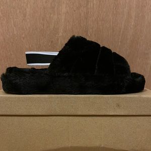 Black Fur Slippers